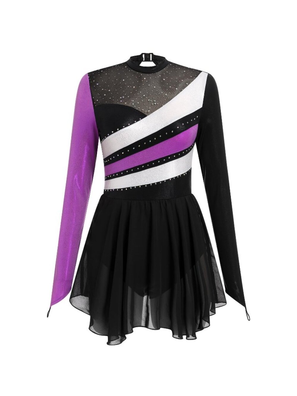 Ice Skating Dress Metallic Long Sleeve Figure Skating Dance Costume Rhythmic XS